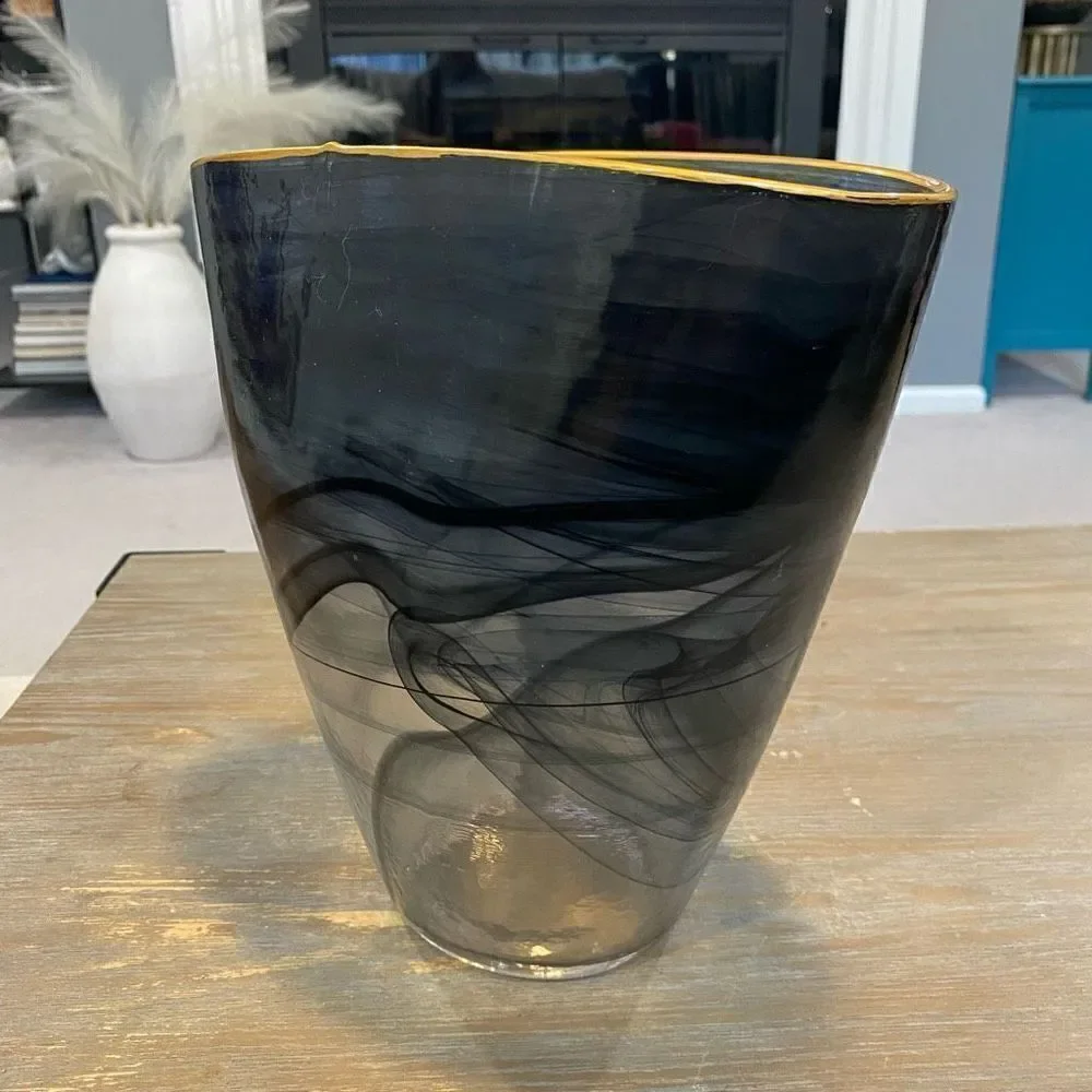 Goldsby Black and White Glass Vase 9.25 inches high x 9.25 inches wide x 4 inche